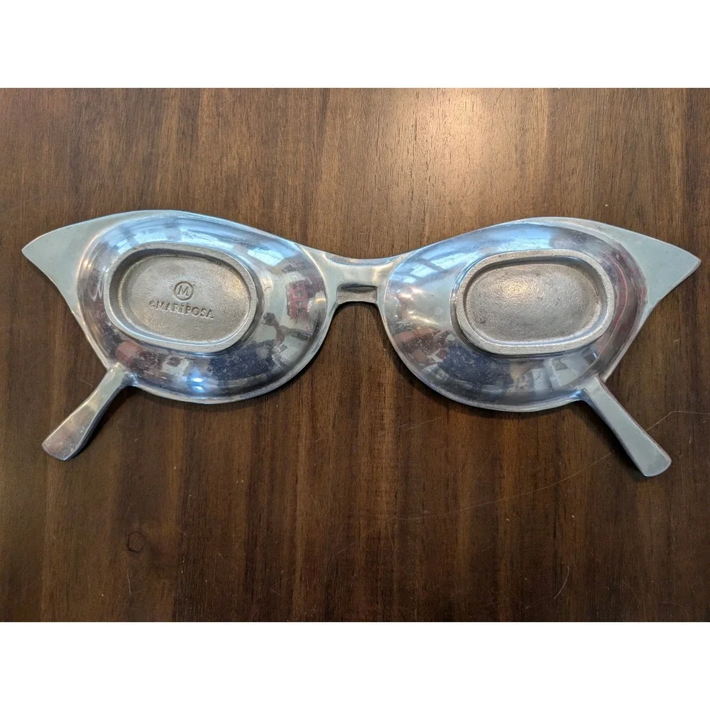 Mariposa Sunglasses Serving Tray Silver Aluminum Cat Eye Studded Retro Decor